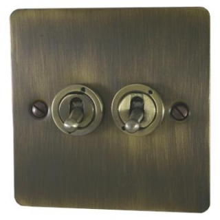 Flat Antique Brass Toggle Grid Plate (2 Gang)
